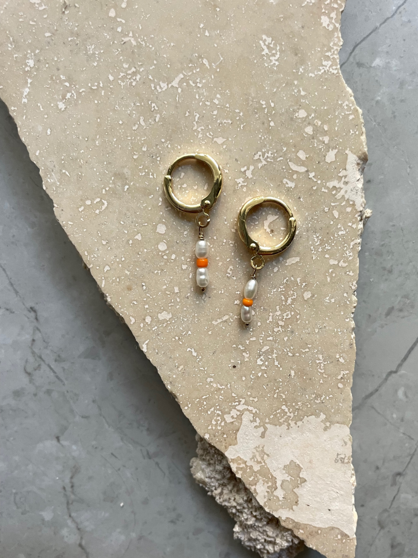 Mini Orange Pearl Hoops