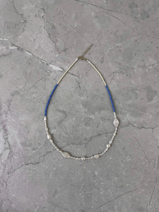 blue beaded freshwater pearl necklace