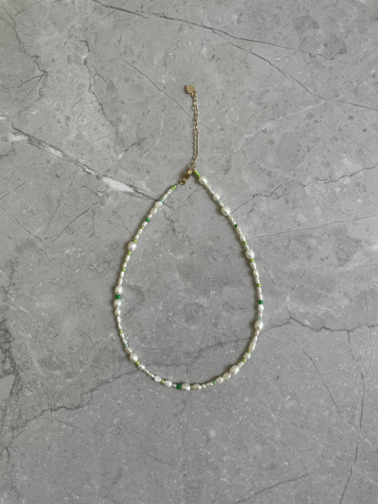 lime time pearl necklace, handmade freshwater, green