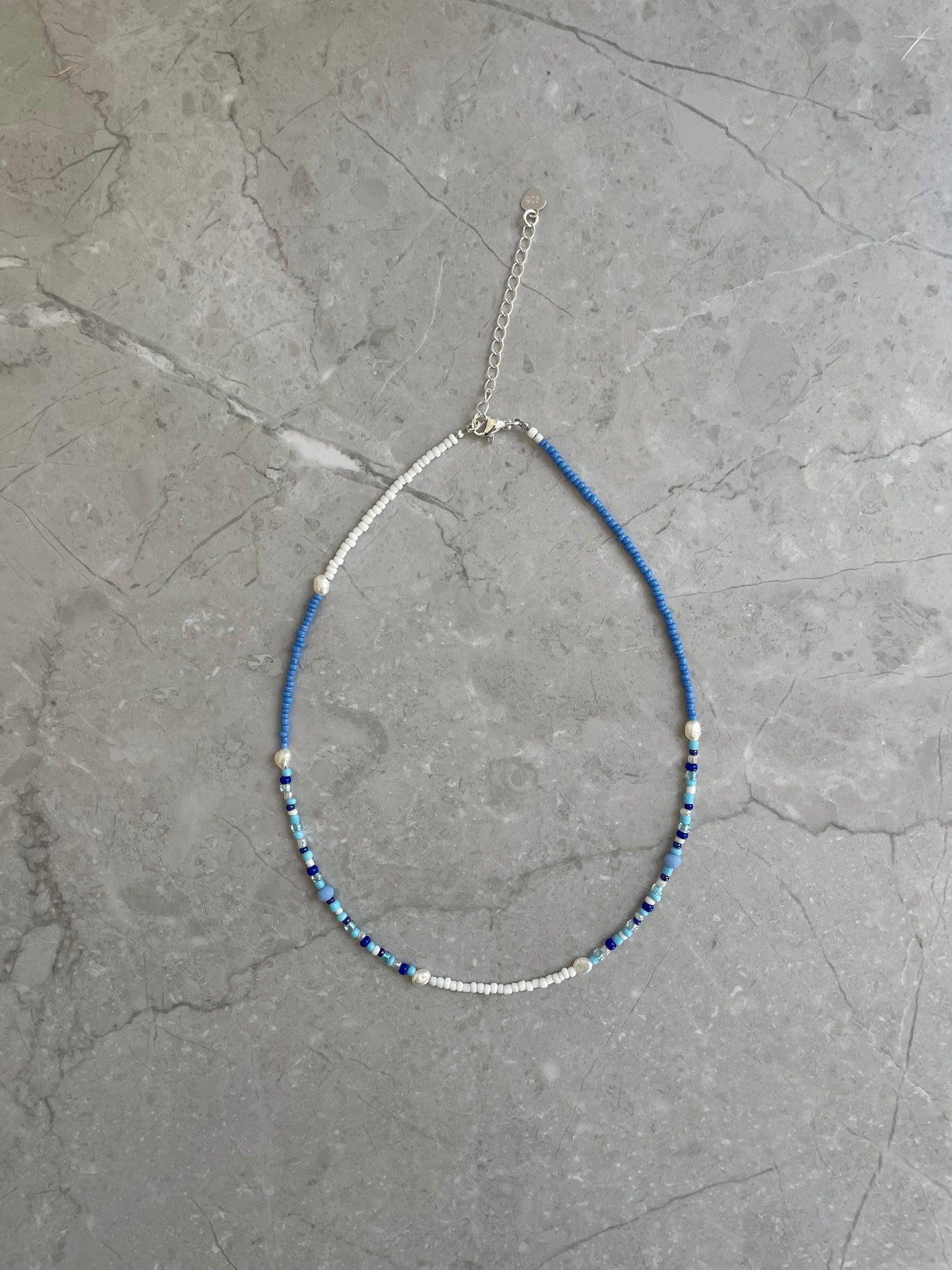 sea breeze necklace, Beachy, blue, freshwater pearls, handmade