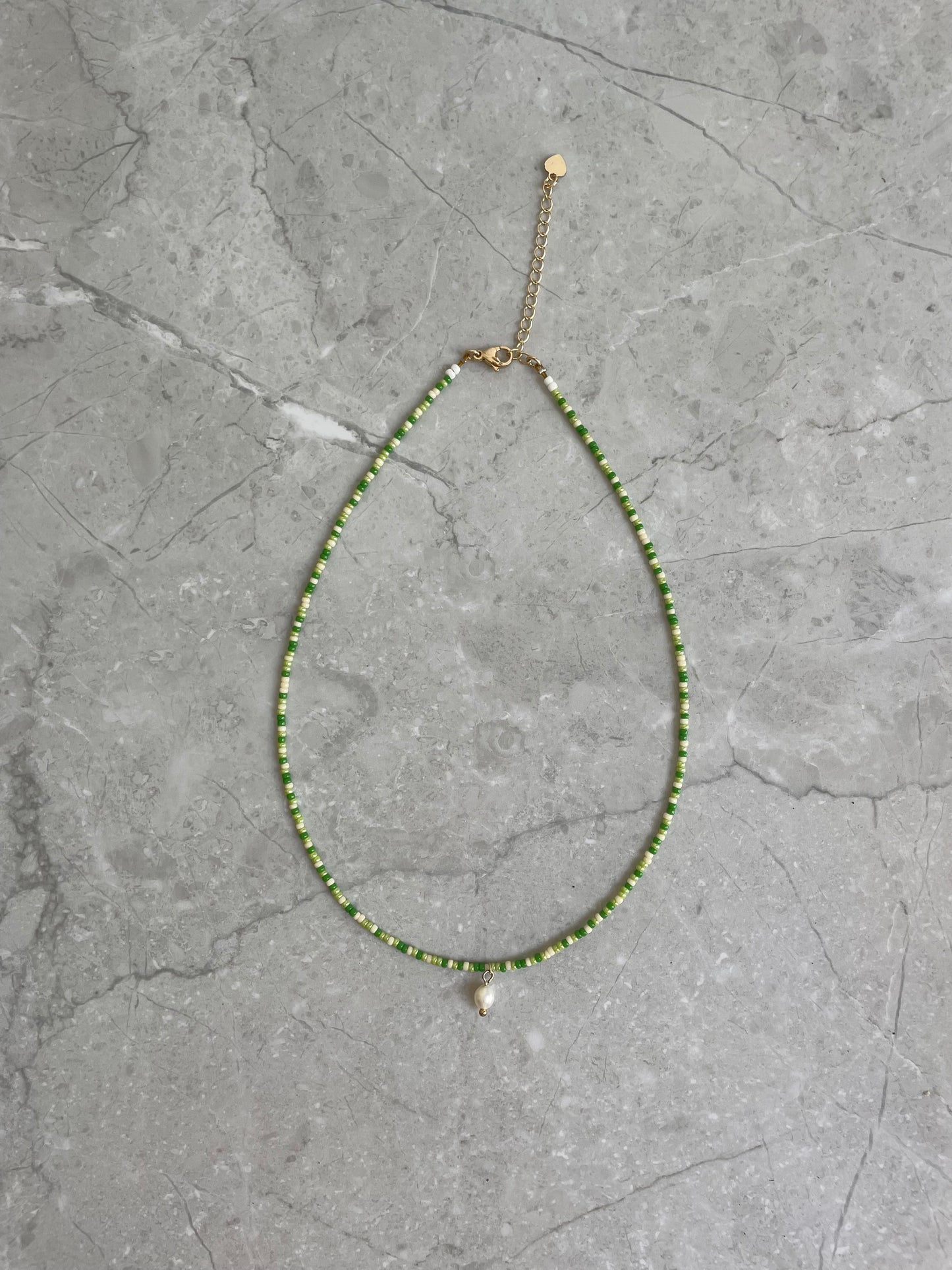 aloe necklace. handmade, Japanese beads, water resistant jewellery, freshwater pearls