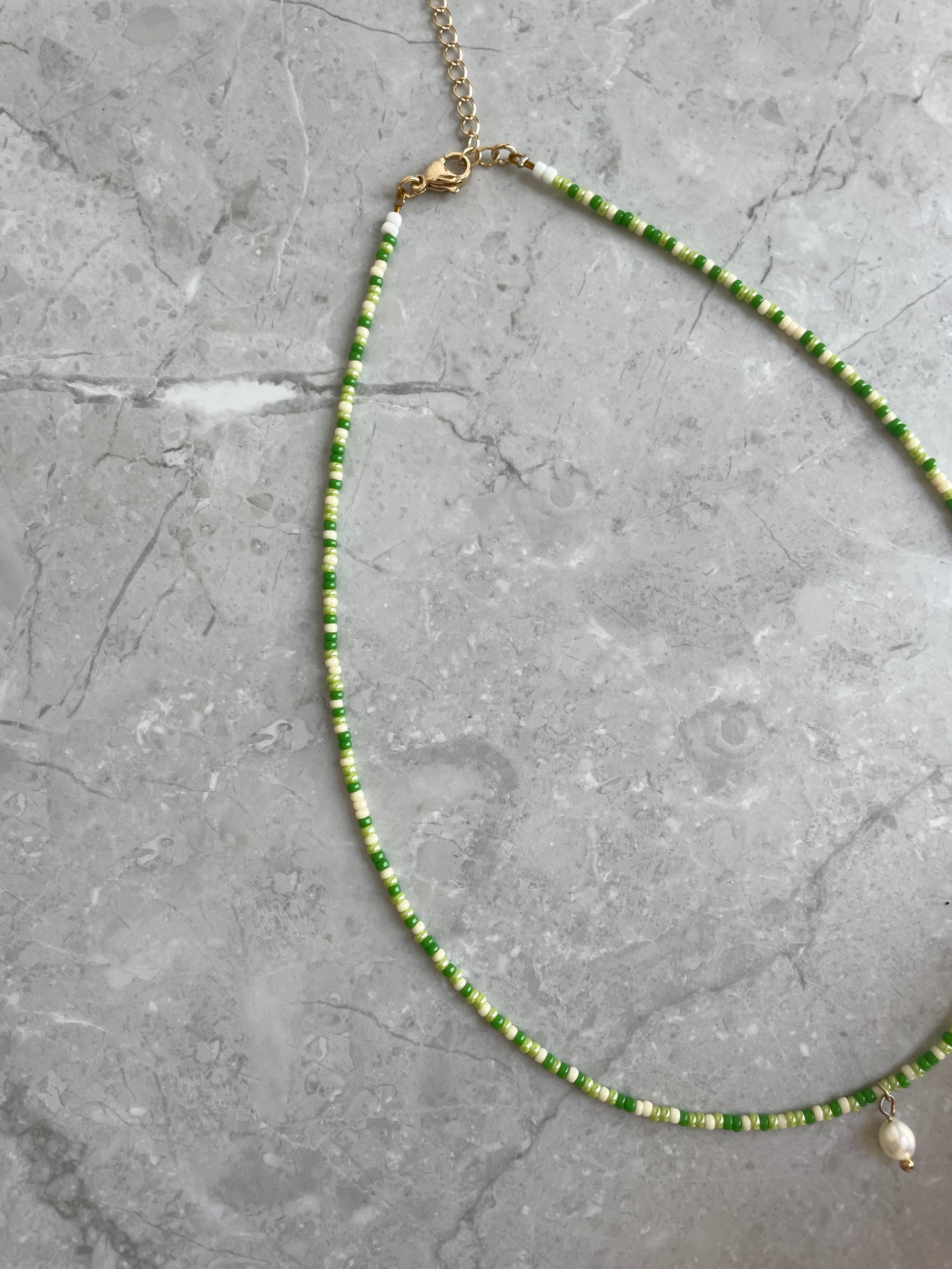 aloe necklace. handmade, Japanese beads, water resistant jewellery, freshwater pearls